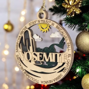 Yosemite National Park Handcrafted Wooden Ornament - 3" Christmas Decoration with Bridalveil Fall an...