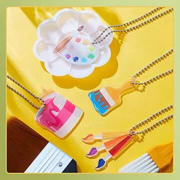 Junkin Art Paint Necklaces Acrylic Artist Palette Brush Party Favors Pendant Necklaces Art Theme Decorations for Art Theme Party Supplies Party Favors Dress up(16 Pieces)
