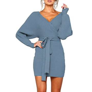 Mansy Women's Sexy Cocktail Batwing Sweater Mini Dress