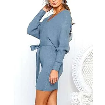 Mansy Women's Sexy Cocktail Batwing Sweater Mini Dress