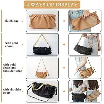 Elyccupa Cloud Clutch Bag Dumpling Shoulder Bag Chunky Chain and Strap Pouch Bag Purse Handbag, Large, 2 Pack