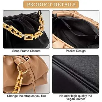 Elyccupa Cloud Clutch Bag Dumpling Shoulder Bag Chunky Chain and Strap Pouch Bag Purse Handbag, Large, 2 Pack