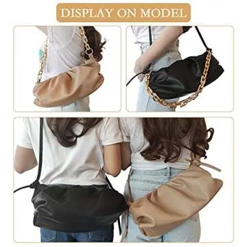 Elyccupa Cloud Clutch Bag Dumpling Shoulder Bag Chunky Chain and Strap Pouch Bag Purse Handbag, Large, 2 Pack
