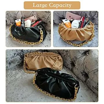 Elyccupa Cloud Clutch Bag Dumpling Shoulder Bag Chunky Chain and Strap Pouch Bag Purse Handbag, Large, 2 Pack