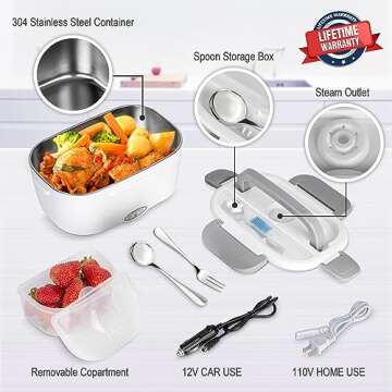 Electric Lunch Box Food Heater, 3 in 1 Faster Heated Lunch Box for Adult, 1.5L Portable Food Warmer ...