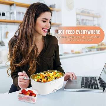 Electric Lunch Box Food Heater, 3 in 1 Faster Heated Lunch Box for Adult, 1.5L Portable Food Warmer 12V/24V/110V for Car/Home with Fork Spoon and Insulated Lunch Bag