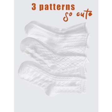 OYOANGLE Women's 3 Pairs Cable Knit Casual Crew Socks Stretchy Solid Simple Socks White One Size