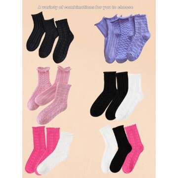 OYOANGLE Women's 3 Pairs Cable Knit Casual Crew Socks Stretchy Solid Simple Socks White One Size