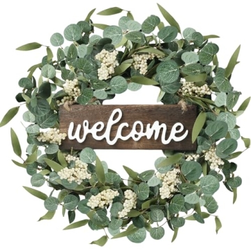 Sggvecsy 20in Eucalyptus Wreath with Welcome Sign