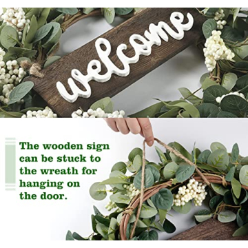 Sggvecsy 20in Eucalyptus Wreath with Welcome Sign