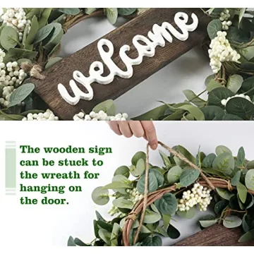 Sggvecsy 20in Eucalyptus Wreath with Welcome Sign