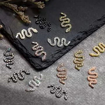 BROVITI 24PCS Mini 3D Snake Nail Art Charms Rhinestones Beads Diamond Alloy Snake Wave Design Gold Rose Gold Silver & Gun Black Retro Nail Jewelry Accessories DIY Crafts Nail Art Decorations (XH-085)