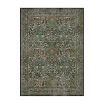 Ruggable x Morris & Co Washable 5x7 Area Rug, Blackthorn Forest Green, Premium Rugs for Living Room, Bedroom, Kitchen, Office, Classroom with Gripper Non Slip Pad