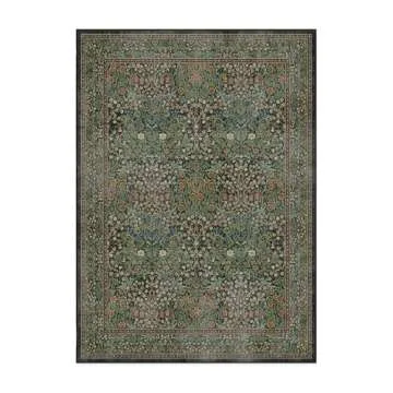Ruggable x Morris & Co Washable 5x7 Area Rug, Blackthorn Forest Green, Premium Rugs for Living Room, Bedroom, Kitchen, Office, Classroom with Gripper Non Slip Pad