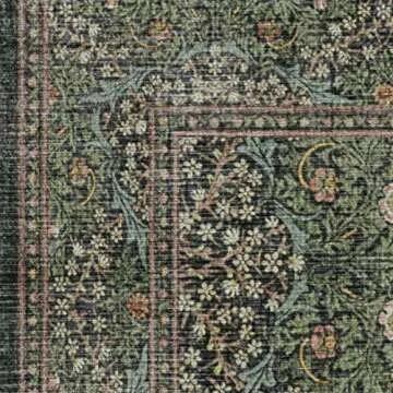 Ruggable x Morris & Co Washable 5x7 Area Rug, Blackthorn Forest Green, Premium Rugs for Living Room, Bedroom, Kitchen, Office, Classroom with Gripper Non Slip Pad