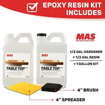 MAS Epoxies Table Top Pro Epoxy Kit - Crystal Clear Resin Casting for DIY Arts, Crafts, Countertops, Wood Tables, Tabletops, Bar Tops, and More - 2-Part Hardener Included (1 Gallon)