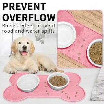 PWTAA Dog Food Mat Anti-Slip Silicone Dog Bowl Mat Thicker Pet Placemat Waterproof Cat Feeder Pad with Raised Edge Puppy Kitten Feeding Mats Suitable Small Medium-Sized Dogs Cats Eating Tray