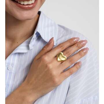 Aprilery Chunky Gold Rings for Women, 14K Gold Plated Statement Band Ring Hypoallergenic Jewelry for...