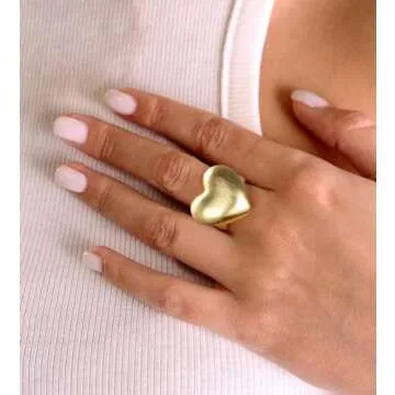 Aprilery Chunky Gold Rings for Women, 14K Gold Plated Statement Band Ring Hypoallergenic Jewelry for Her (Heart, 9)