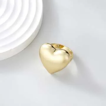 Aprilery Chunky Gold Rings for Women, 14K Gold Plated Statement Band Ring Hypoallergenic Jewelry for Her (Heart, 9)