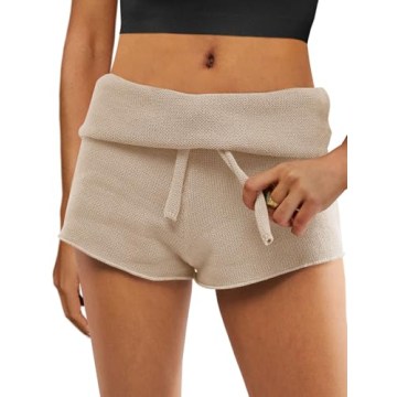 Saodimallsu Womens Beach Cover Up Shorts Casual Foldover High Waisted Drawstring Summer Knit Sweater...