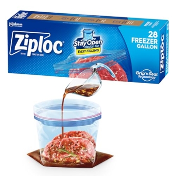 Ziploc Gallon Food Storage Freezer Bags - Stand-Up Design for Easy Filling
