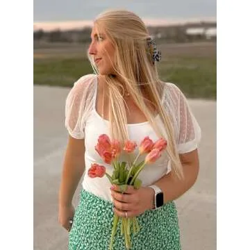 DOROSE Summer Tops for Women 2025 Cute Mesh Short Sleeve Square Neck Blouses White S