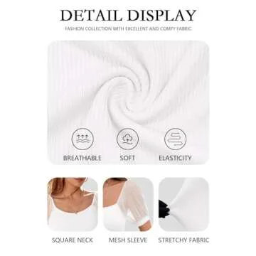 DOROSE Summer Tops for Women 2025 Cute Mesh Short Sleeve Square Neck Blouses White S