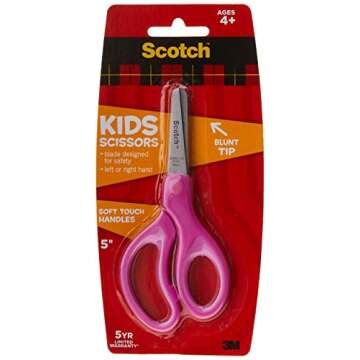 Scotch 5" Soft Touch Blunt Kid Scissors, Magenta, Ideal for School and at-Home Crafting Projects (14...