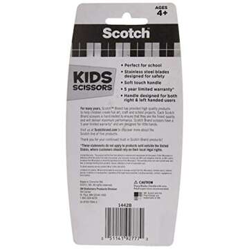 Scotch 5" Soft Touch Blunt Kid Scissors, Magenta, Ideal for School and at-Home Crafting Projects (1442B)