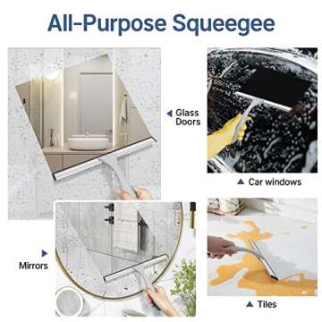 AmazerBath Squeegee for Shower Glass Door, Shower Squeegee for Glass Doors - All-Purpose Squeegee with Hook for Shower Doors, Windows, Mirrors, Tiles and Car Glass - 10 Inches