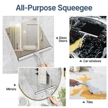 AmazerBath Squeegee for Shower Glass Door, Shower Squeegee for Glass Doors - All-Purpose Squeegee with Hook for Shower Doors, Windows, Mirrors, Tiles and Car Glass - 10 Inches