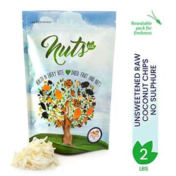 NUTS U.S. - Coconut Chips (Unsulphured) | Unsweetened and Raw | Gluten Free Snack | Vegan and Non GMO | Packed in a Resealable Bag!!! (2LBS)