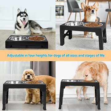 Niubya Elevated Dog Bowls with 2 Stainless Steel Dog Food Bowls, Raised Dog Bowl Adjusts to 5 Heights (3.15", 8.66", 9.84",11.02", 12.2") for Small Medium and Large Dogs