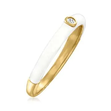 Ross-Simons Italian White Enamel Ring With CZ Accent in 18kt Gold Over Sterling. Size 7