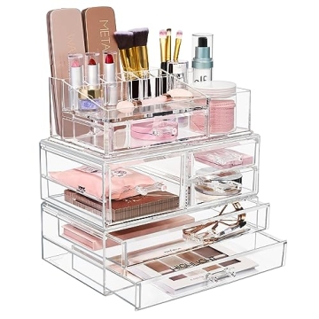 Sorbus Huge Acrylic Makeup Organizer - Extra Large Makeup Case & Display - Stackable 3 Piece Cosmeti...