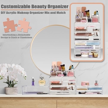 Sorbus Huge Acrylic Makeup Organizer - Extra Large Makeup Case & Display - Stackable 3 Piece Cosmetic Organizers and Storage Set with Acrylic Drawers - Great Vanity, Dresser & Bathroom Organizer