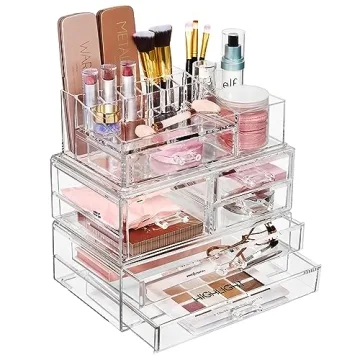 Sorbus Huge Acrylic Makeup Organizer - Extra Large Makeup Case & Display - Stackable 3 Piece Cosmetic Organizers and Storage Set with Acrylic Drawers - Great Vanity, Dresser & Bathroom Organizer