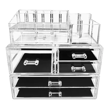 Sorbus Huge Acrylic Makeup Organizer - Extra Large Makeup Case & Display - Stackable 3 Piece Cosmetic Organizers and Storage Set with Acrylic Drawers - Great Vanity, Dresser & Bathroom Organizer