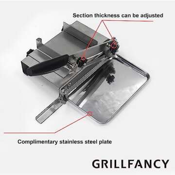 Meat slicer, GrillFancy stainless steel heavy manual frozen meat slicer, beef and lamb roll food slicer, suitable for home cooking, Cheese slicing, BBQ slicing, easy to use