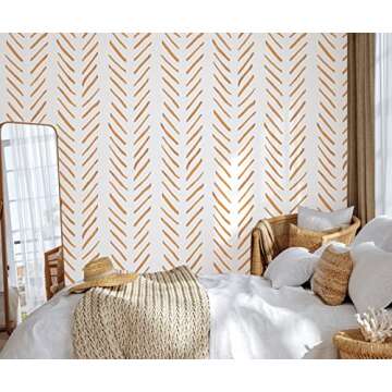 HAOKHOME Boho Peel and Stick Wallpaper Brush Strokes Stripes Removable Terracotta/White Chevron Viny...