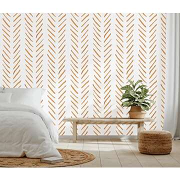 HAOKHOME Boho Peel and Stick Wallpaper Brush Strokes Stripes Removable Terracotta/White Chevron Vinyl Self Adhesive Mural 17.7in x 9.8ft