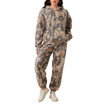 Eutten Women's Camo Sweatsuit Set Maple Leaf Print Cozy