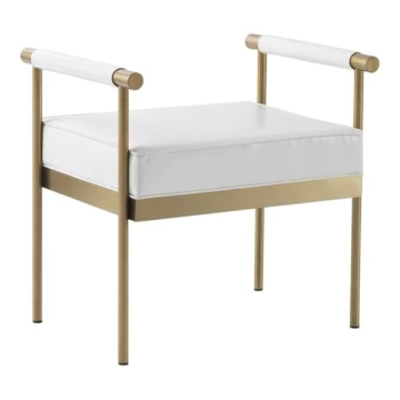 TOV Diva Collection White Faux Leather Salon Bench Modern Luxury