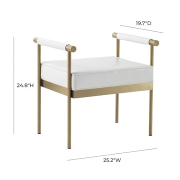TOV Diva Collection White Faux Leather Salon Bench Modern Luxury