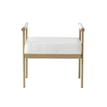 TOV Diva Collection White Faux Leather Salon Bench Modern Luxury