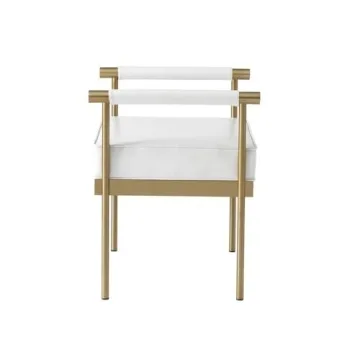 TOV Diva Collection White Faux Leather Salon Bench Modern Luxury