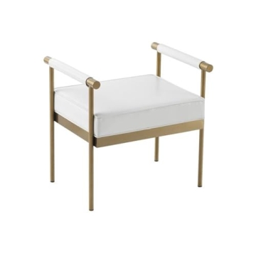 TOV Diva Collection White Faux Leather Salon Bench Modern Luxury