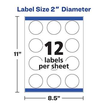 Avery Printable Round Labels with Sure Feed Technology, Glossy White Labels, 2" Diameter, Permanent Adhesive, Laser/Inkjet, 120 Glossy Labels Total (22807)