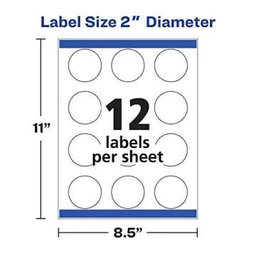 Avery Printable Round Labels with Sure Feed Technology, Glossy White Labels, 2" Diameter, Permanent Adhesive, Laser/Inkjet, 120 Glossy Labels Total (22807)